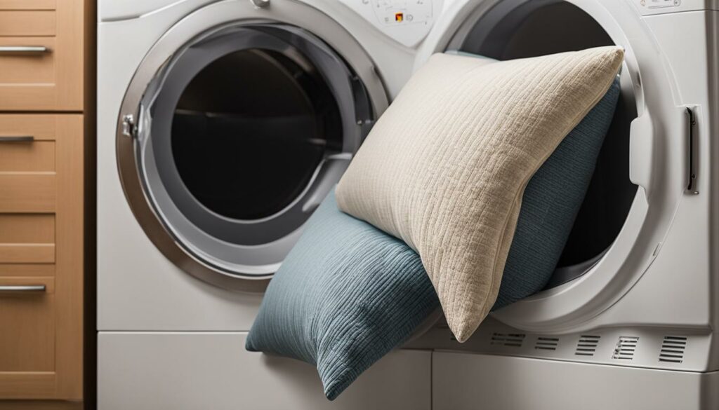 fluffing pillows in the tumble dryer